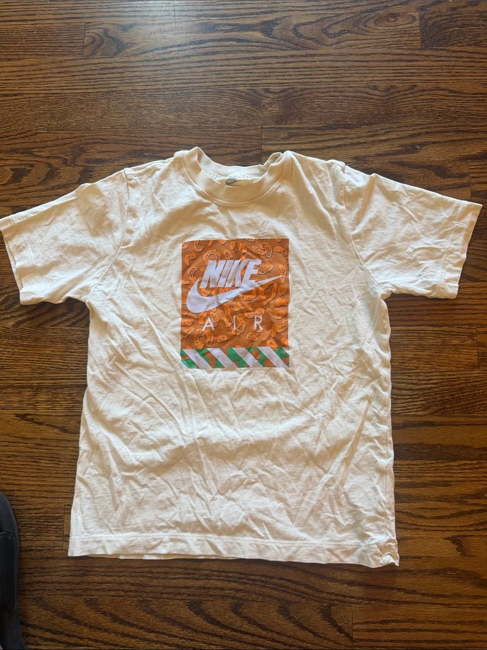 Nike White Tee with Orange Graphic & Green Stripe
